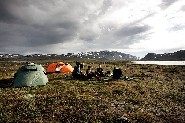 During wilderness fishing trip anglers sleep in tents. Enontekiö. (Jari Salonen)