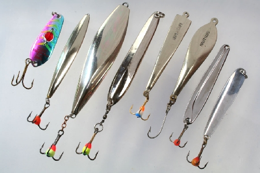 捕捉梭鲈时通常使用竖状汲钩拟饵，并搭配彩色鱼钩。
