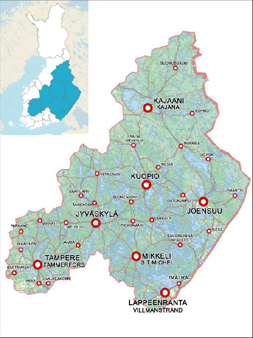 Järvi-Suomen kartta.